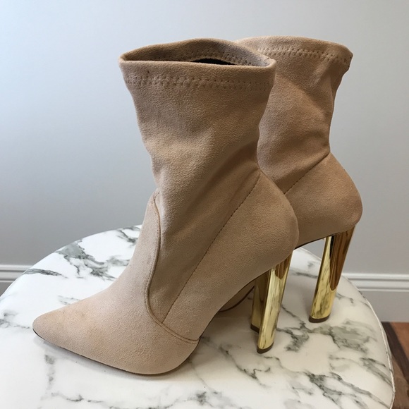 ‼️ Pointed Closed Toe Gold Heel Sock Bootie Boots - Picture 5 of 6